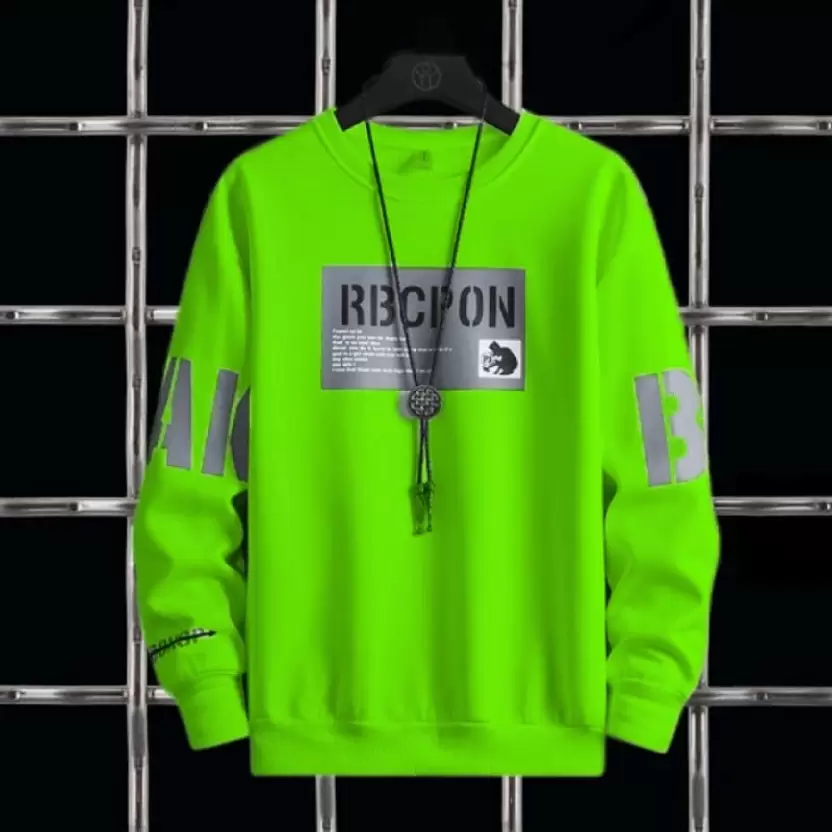 Mens Printed T-Shirts Neck Cotton Blend Light Green Round T-Shirt - Image 4